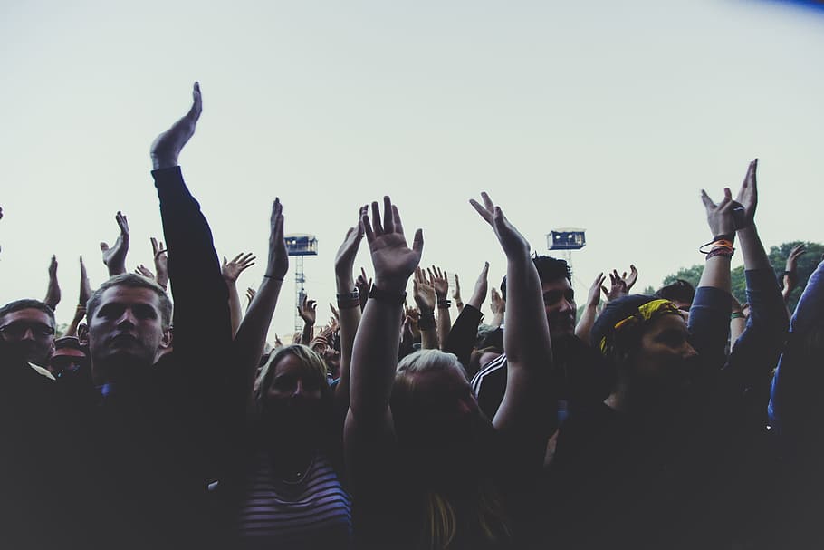 people, men women, crowd, hands, praise, worship, group of people, event, arms raised, human arm