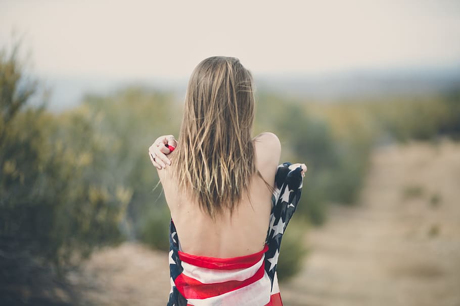 blur, outdoor, back, people, woman, girl, usa, flag, america, one person