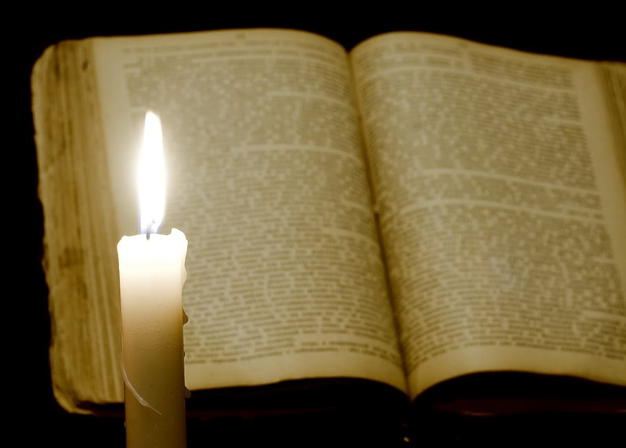 book, burning, candle, candlelight, dark, fire, flame, glowing, illuminated, light