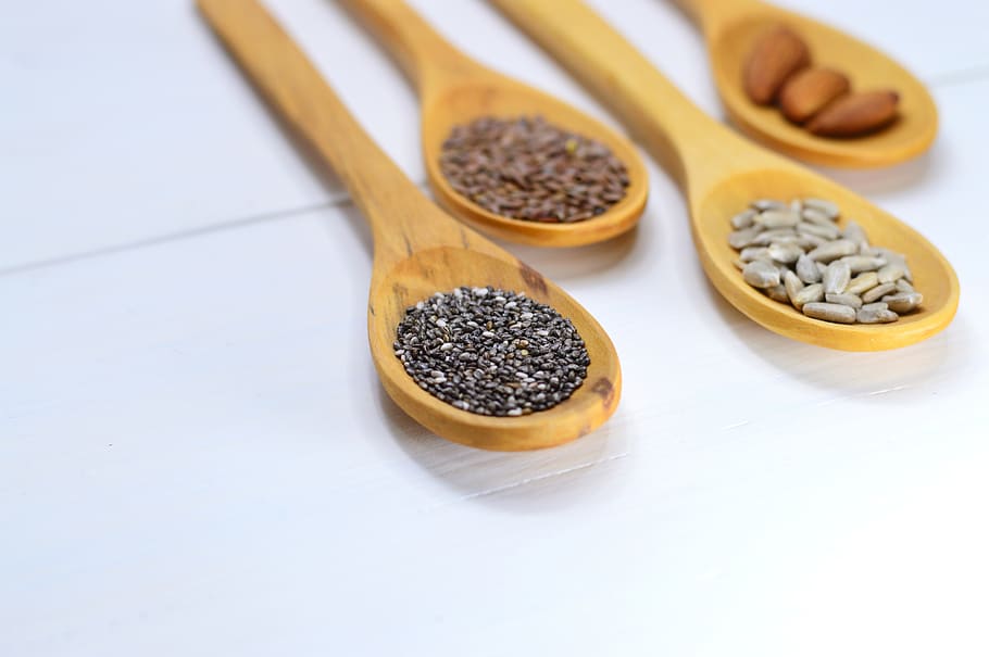 wood, food, spoon, traditional, healthy, approach, isolated, culinary art, chia, almond
