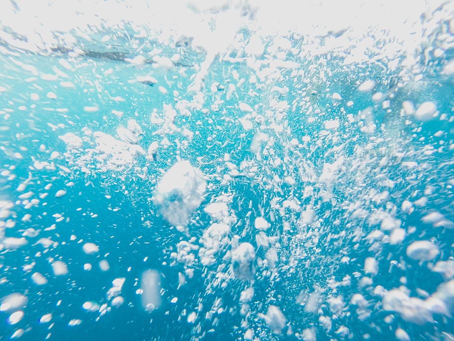 bajo, profundo, agua, burbujas, mar, río, océano, naturaleza, azul, fondos