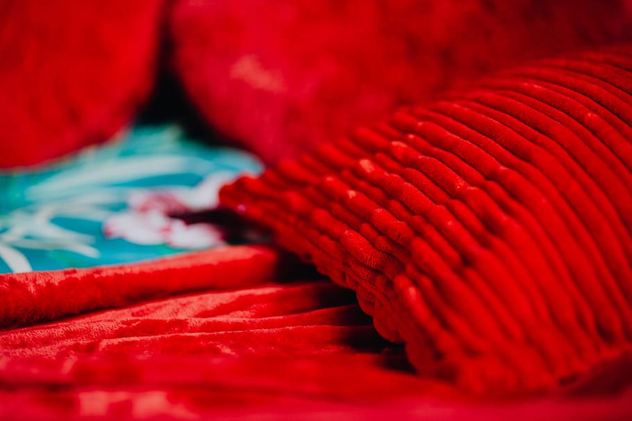 detalhes, romântico, vermelho, roupa de cama, plano de fundo, almofadas, textura, dia dos namorados, close-up, têxtil