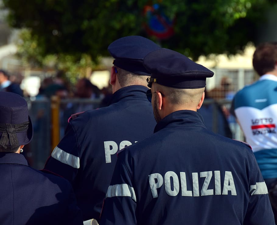 polisi, Italia, ketertiban, biru, seragam, periksa, jaga, lindungi, perhatikan, aturan