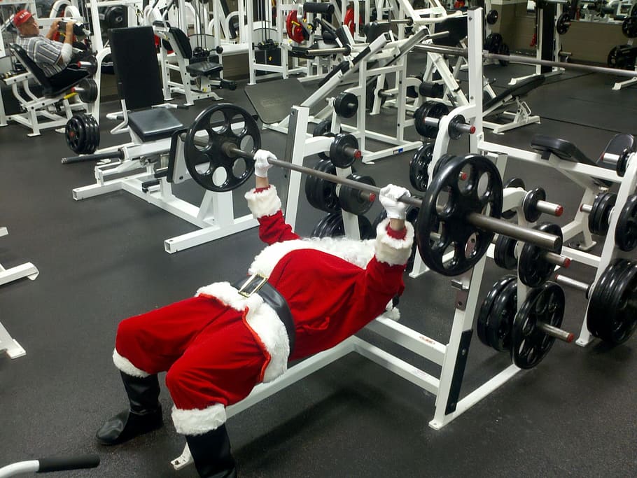 lifting, weight, santa, claus, exercise, gym, fit, fitness, sport, men