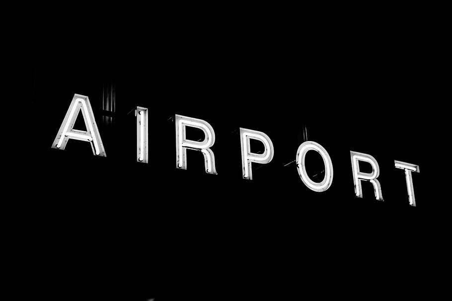 airport, sign, led, text, western script, communication, capital letter, illuminated, night, neon