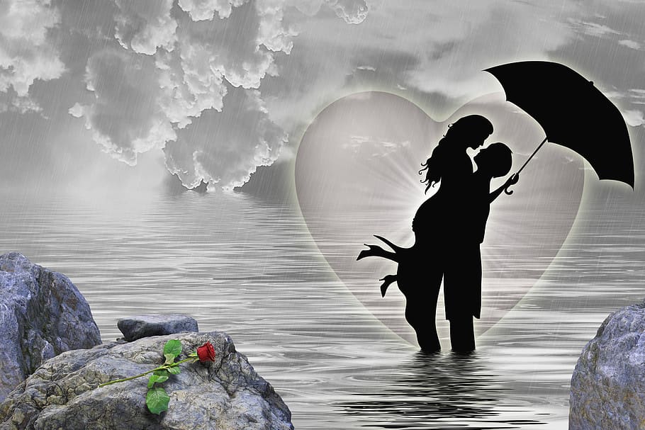 love, romantic, feelings, together, couple, design, fantasy, rain, water, romance
