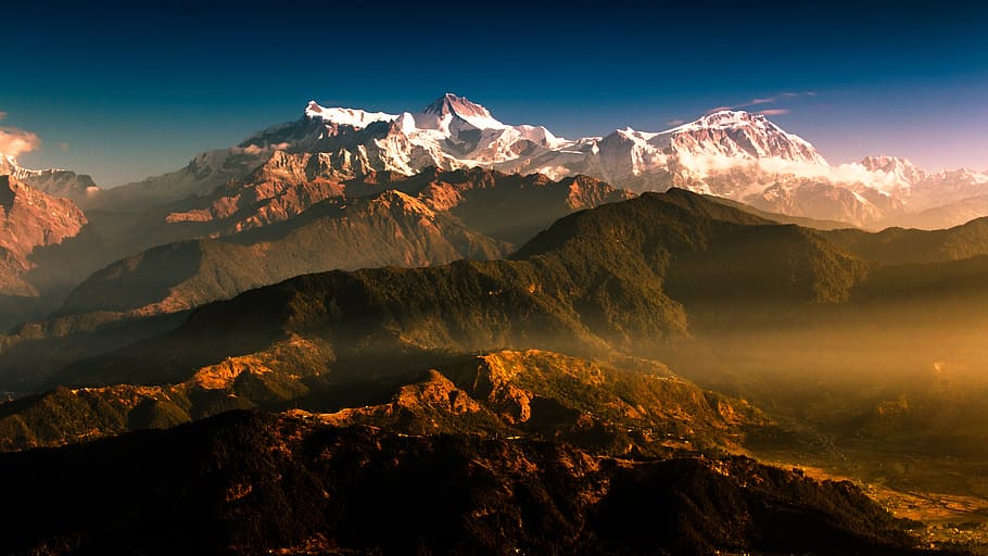 mountain, nepal, travel, nature, outdoor, sunrise, landscape, sky, rock, sun