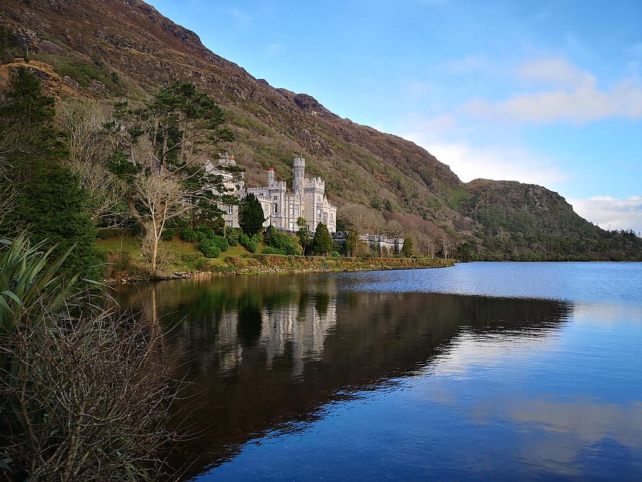 irish, ireland, connemara, tourism, kylemore, abbey, europe, water, nature, sky