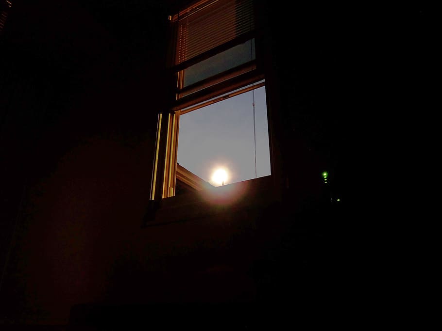 lua, brilhar, janela, noite, escuro, iluminado, ninguém, arquitetura, estrutura construída, céu