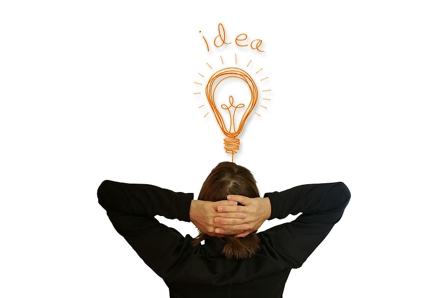 light bulb, idea, think, education, learn, knowledge, information, training, woman, move