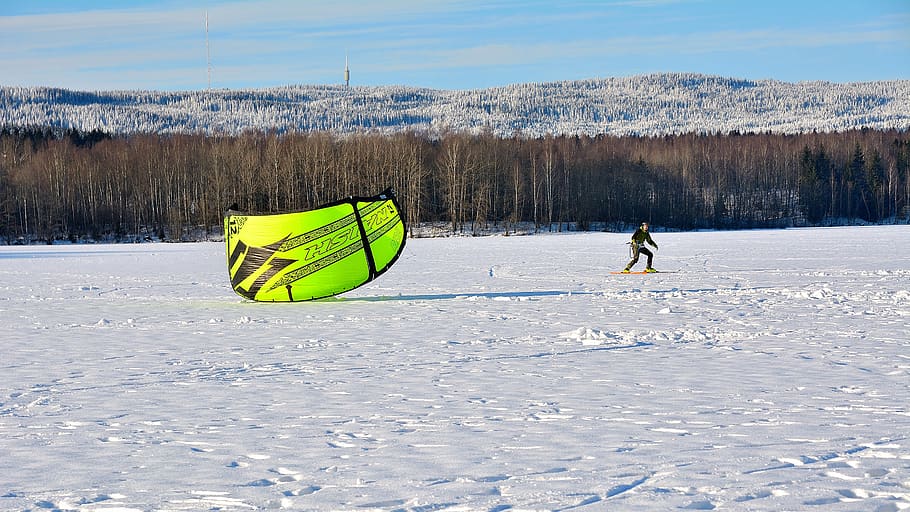 snow-kite, invierno, deporte, esquís, kite-surf, nieve, kite, placer, diversión, una persona