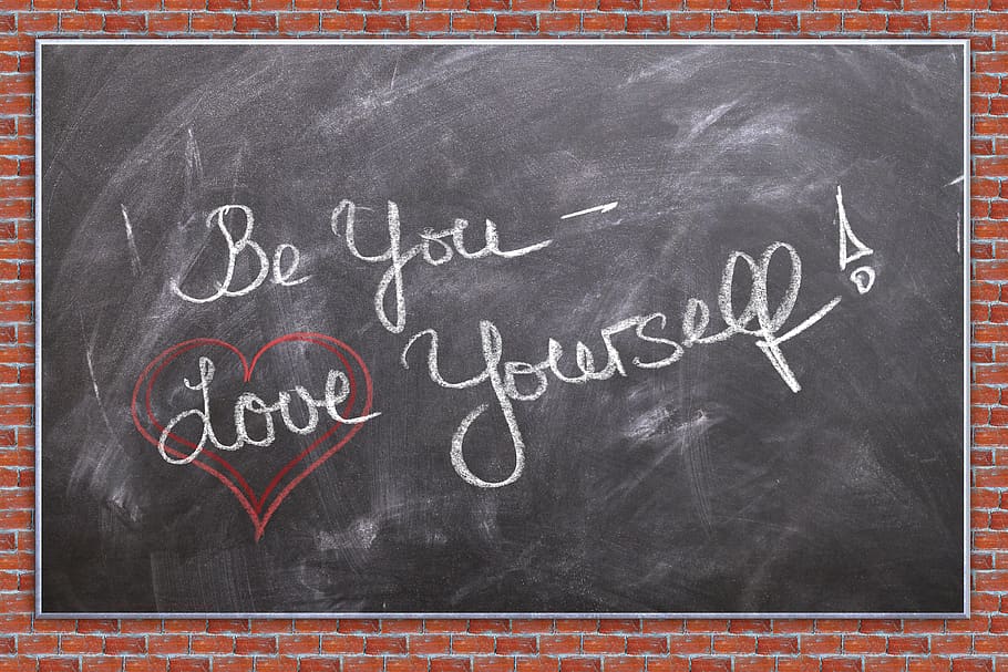 self love, heart, board, blackboard, wall, chalk, self-confidence, self, love, self confidence