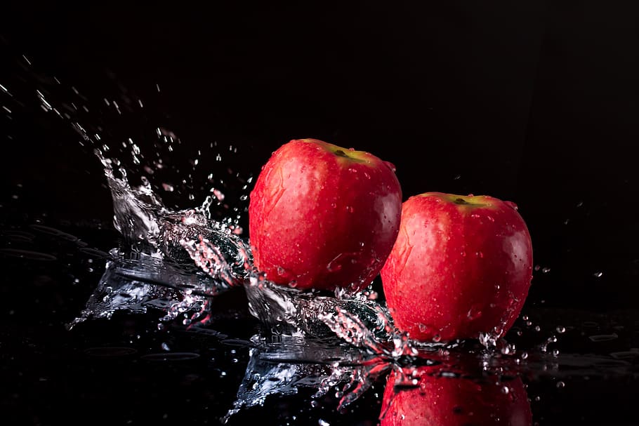 maçã, fresco, água, gota de água, fruta, vitaminas, maduro, comida, saudável, delicioso