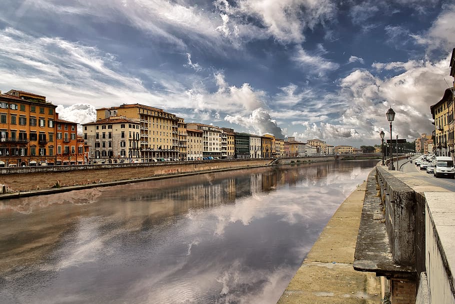 pisa, river, italy, city, arno, holidays, clouds, tuscany, autumn, lungarno