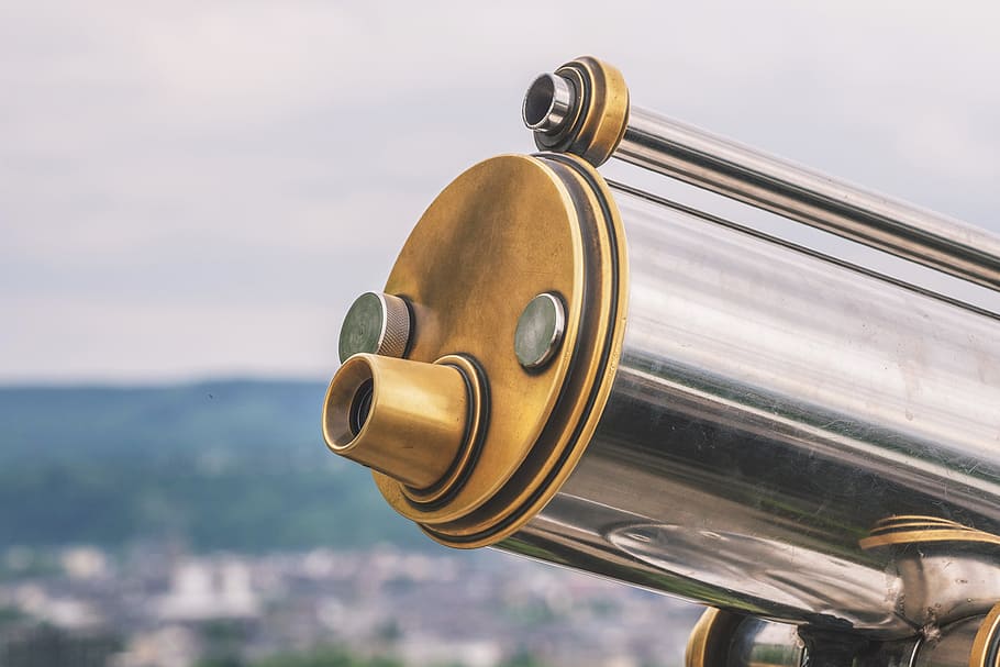 telescope, various, architecture, metal, sky, close-up, day, built structure, coin operated, city