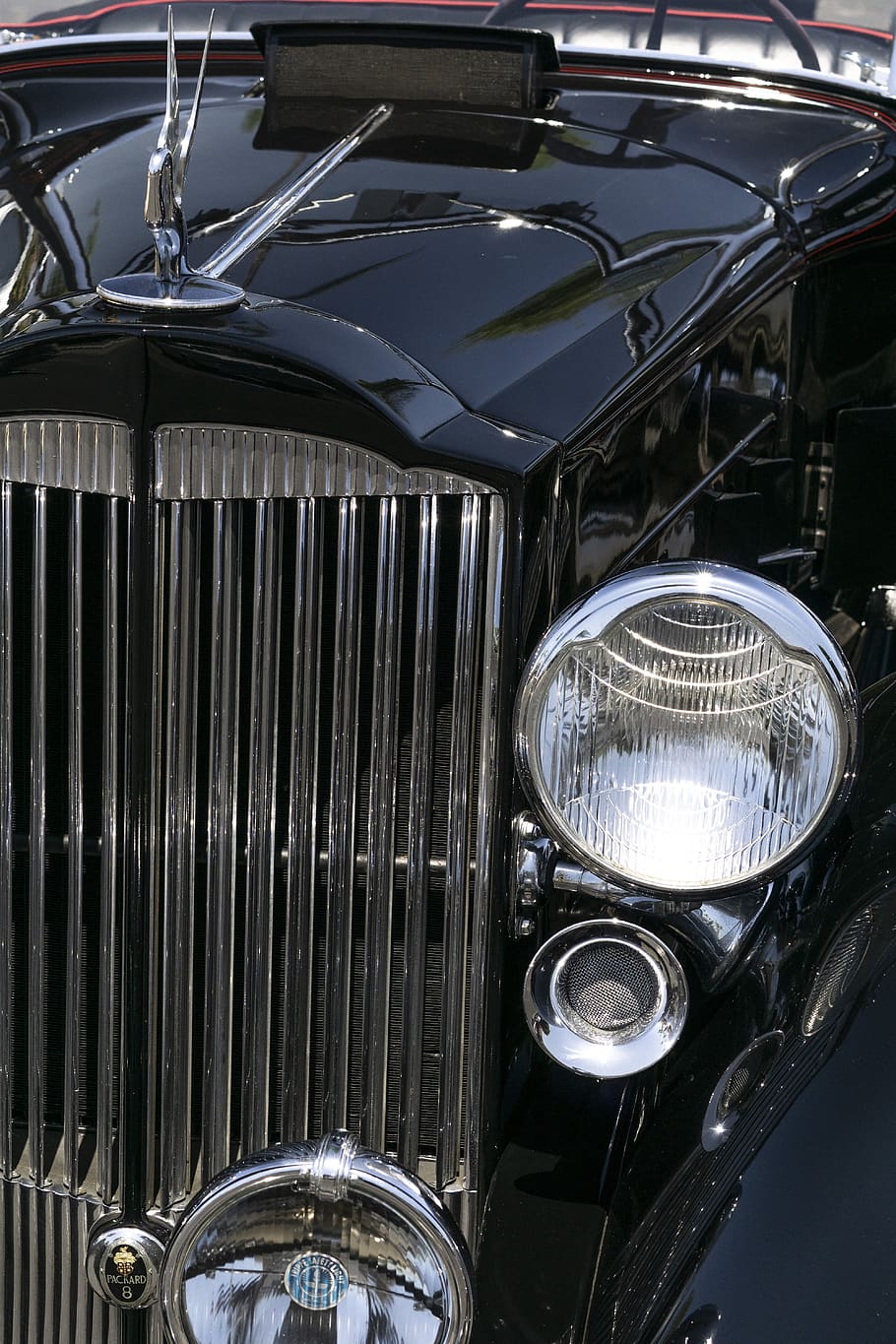 Packard Super 8, 1934, convertible, roadster, retro, klasik, mobil, vintage, desain, kap mesin