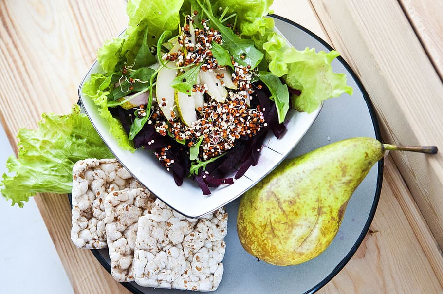 salad, food, proper nutrition, a healthy lifestyle, dish, plate, home, foodfoto, pear, grain