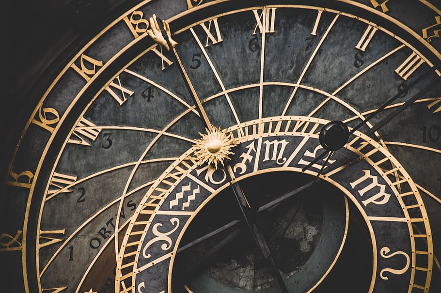 prague, astronomical, clock, time, roman numeral, space, astronomical clock, clock face, astrology sign, architecture
