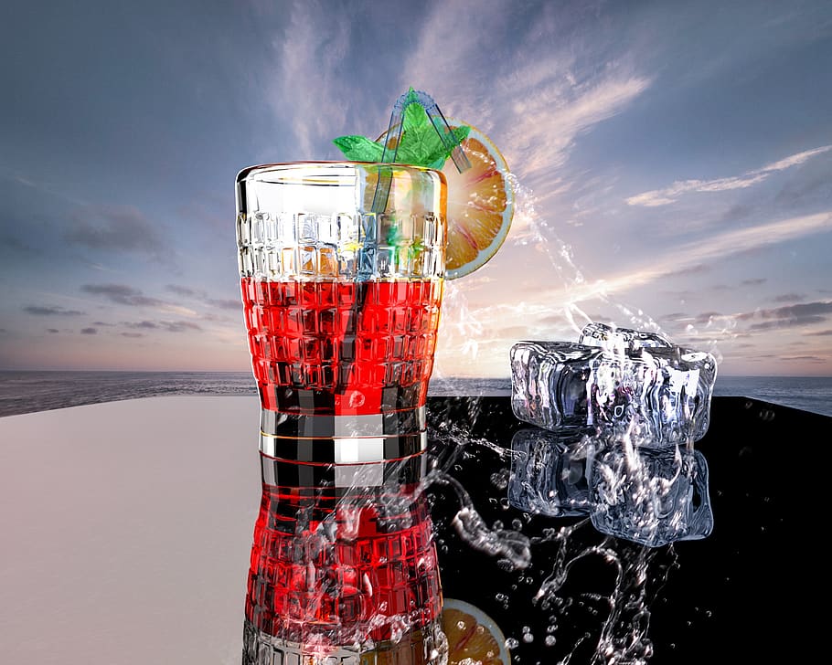 hielo, frío, refresco, fresco, fondo, líquido, refresco fresco, cubitos de hielo, naranja, bebida fría