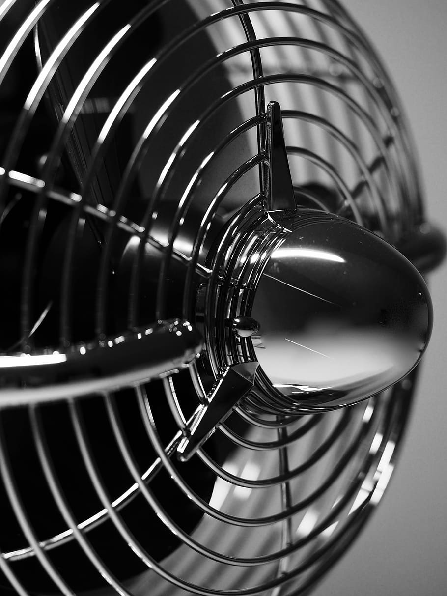 vinatage, fan, black and white, cool, fresh, air, metal, chrome, shine, close-up
