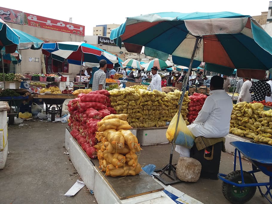 shop, potatoes, market, salesman, saudi, arabia, market stall, food, food and drink, retail