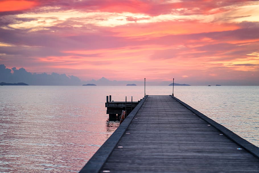 wooden, pier, sea, seascape, sunset, sun, ocean, twilight, beautiful, breathtaking