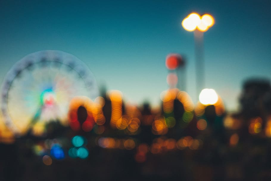amusement park, fair, rides, fun, blurry, entertainment, sky, illuminated, amusement park ride, architecture