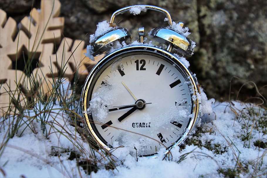 зима, указание времени, часы, будильник, попутно, ностальгия, времена года, фон, холод, снег