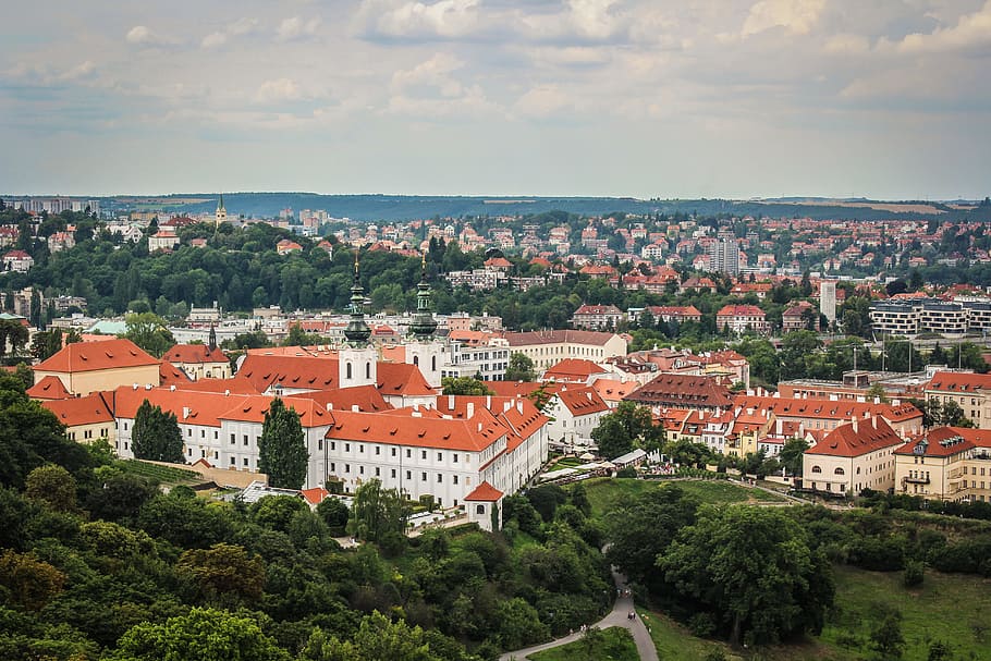 landscape, mountain, prague, europe, travel, view, buildings, houses, rooftops, sky