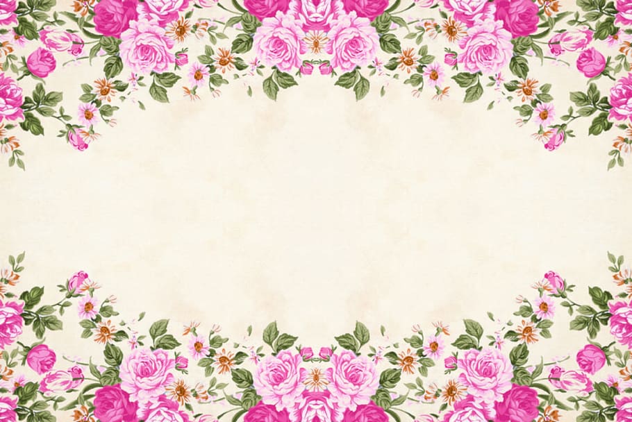 bunga, bingkai latar belakang, warna merah muda, bunga-bunga, atas, bawah, latar belakang, batas, bingkai taman, vintage