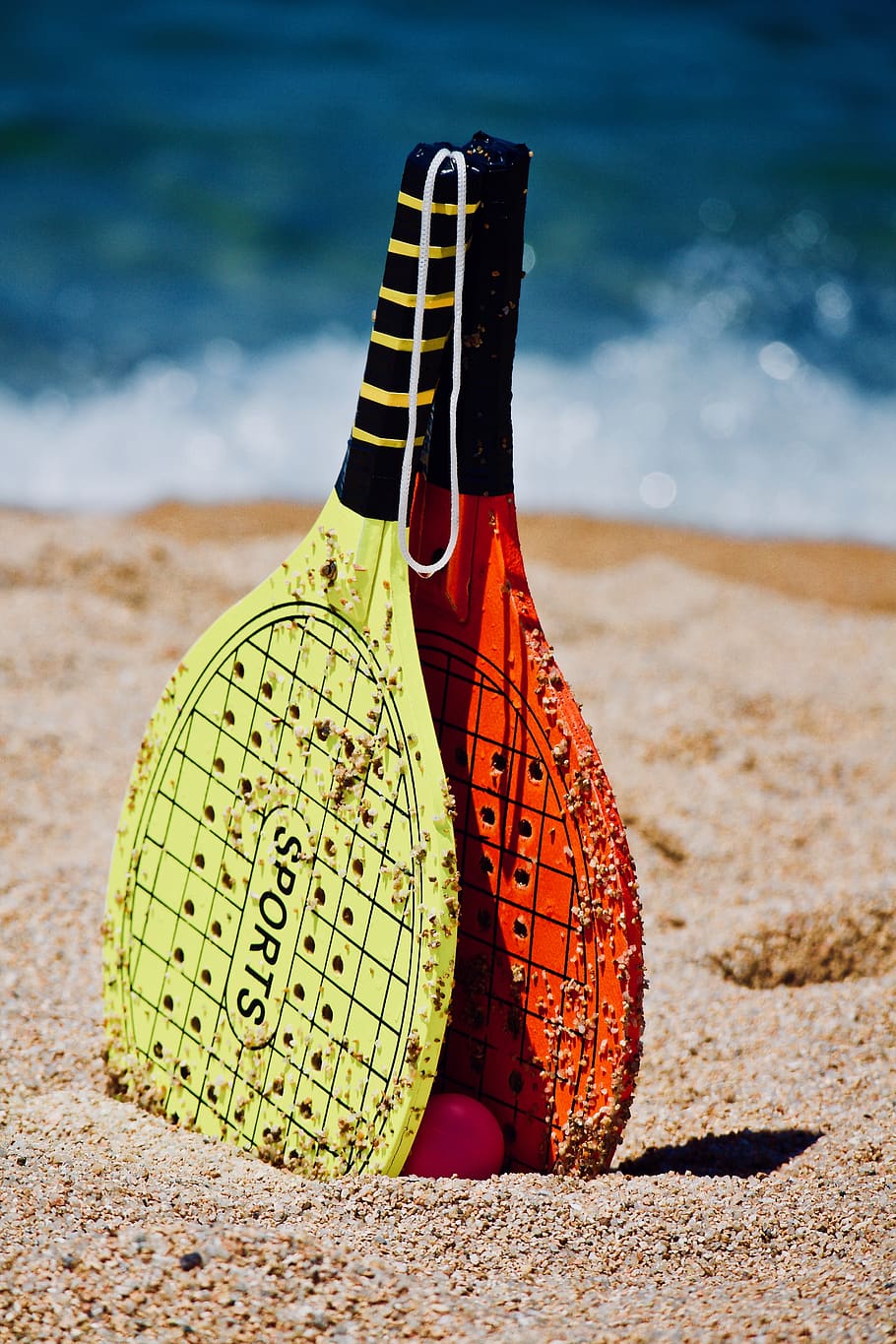 pantai, laut, air, olahraga, raket, permainan pantai, tenis, musim panas, liburan, relaksasi