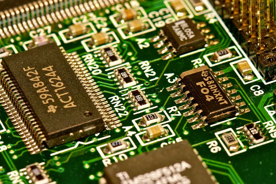 chip, papan, komputer, pc, makro, detail, close up, prosesor, transistor, elektronik