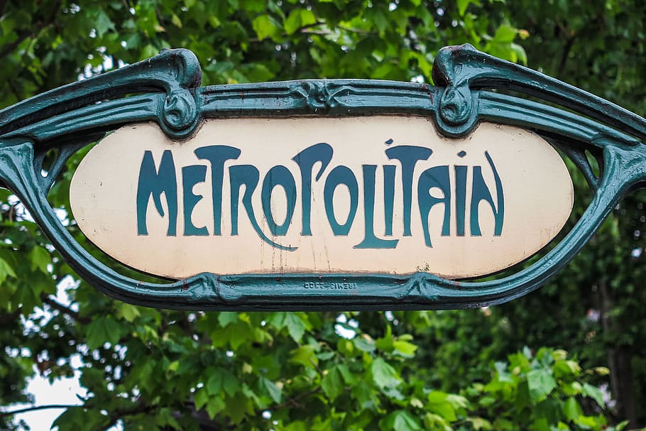 velho, sinal de ferro, paris, frança, mostra, localização, metropolitana, estação de metrô, estação., metal