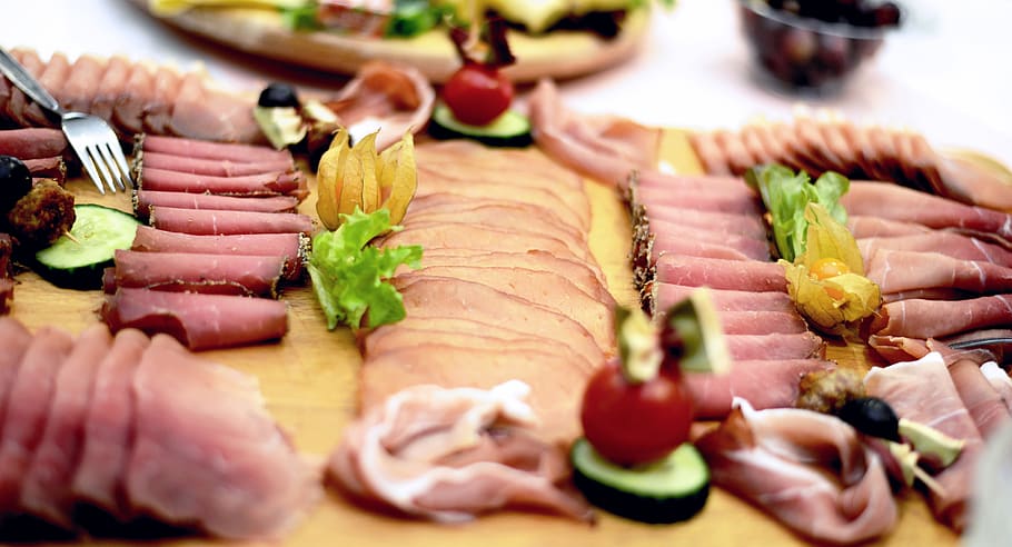 ham, meat, sausage, wurstplatte, ham plate, food, buffet, gastronomy, benefit from, nutrition