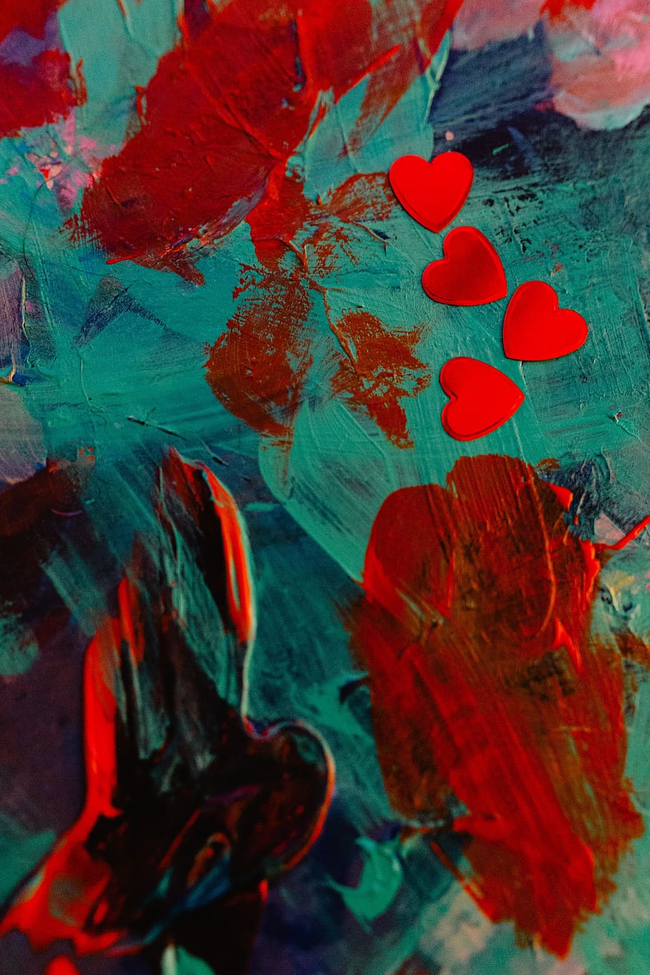 confetti foil jantung, latar belakang, cinta, merah, jantung, valentine, hari valentine, seni dan kerajinan, kreativitas, close-up
