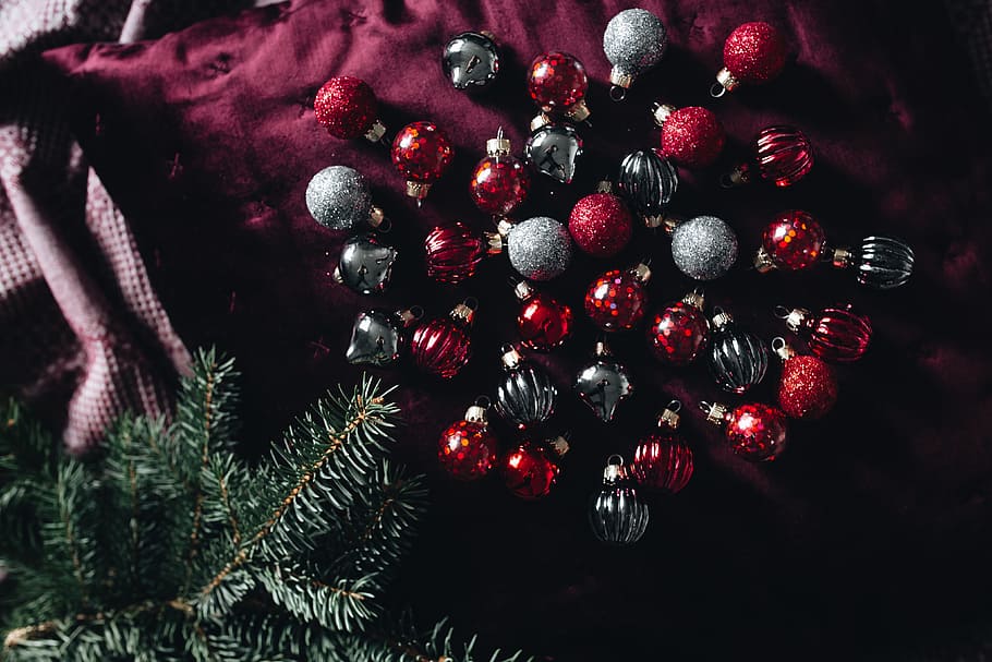 borgonha decorações de natal, moderna, férias, decoração, elegante, vermelho, natal, bolas, ornamentos, borgonha