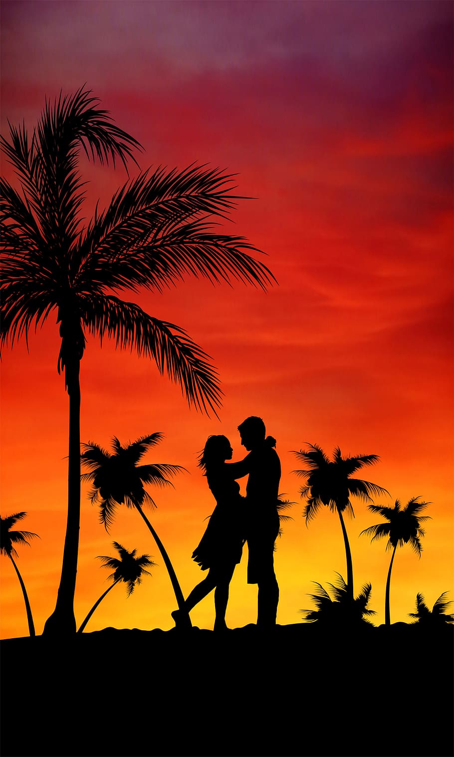 couple, beach, palms, love, holiday, romantic, grooms, sunset, sun, romance