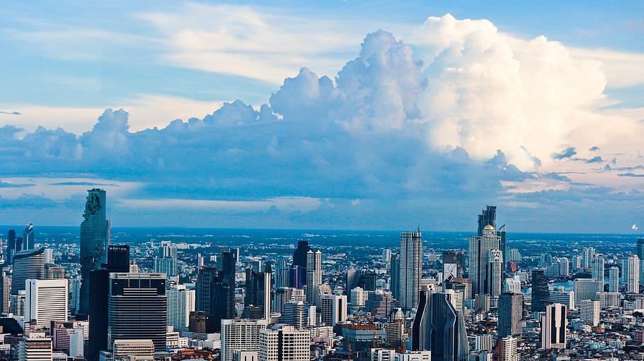 bangunan, bangkok, thailand, rendah, gedung pencakar langit, jembatan, bandara, kota, langit, awan