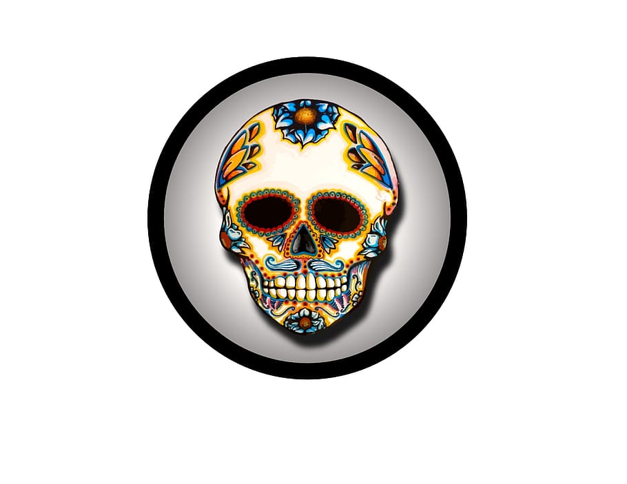 skull, circle, colorful, day, dead, symbol, mexico, sugar, pattern, color