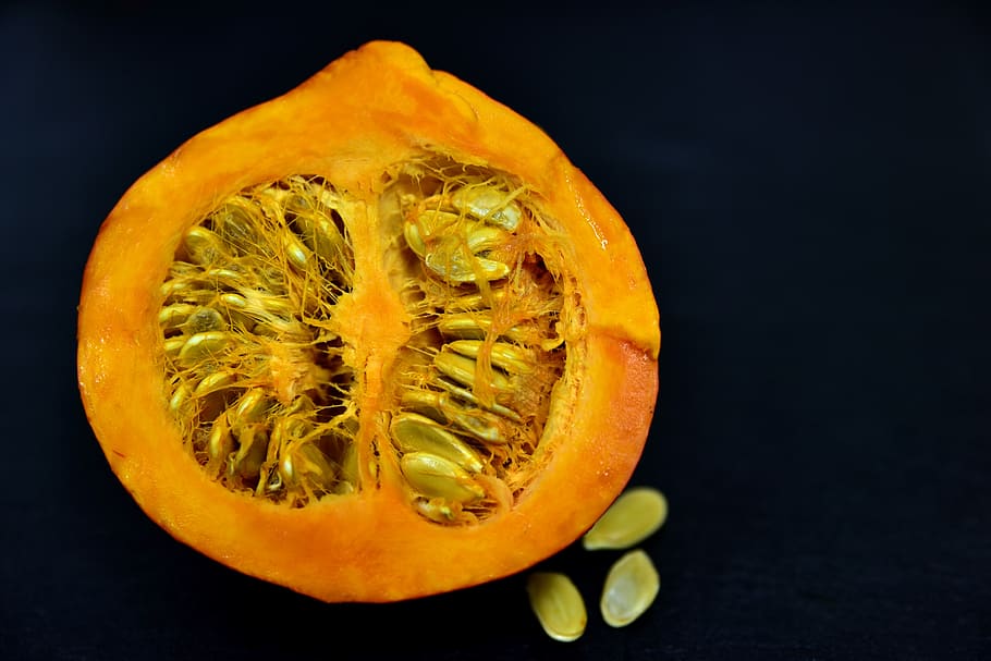 pumpkin, hokkaido, small, sliced, cores, pumpkin seeds, food, orange, color, healthy