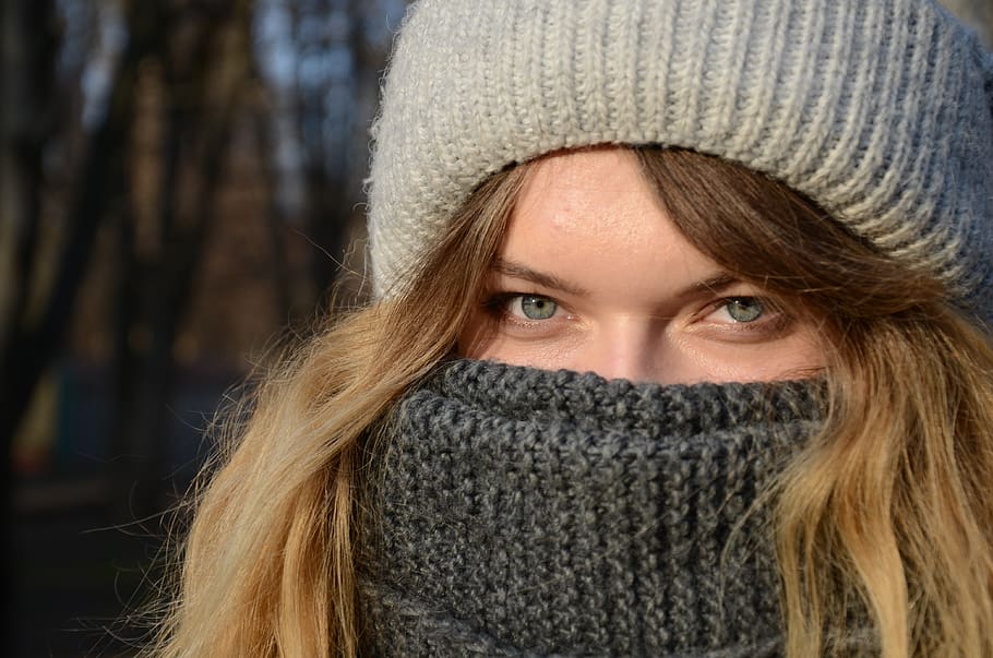 winter, coldly, portrait, heat, wool, girl, person, beautiful, blonde, eyes