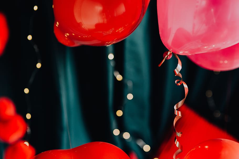 merah, balon, dekorasi, valentine, hari, abstrak, indah, latar belakang, cinta, romantis