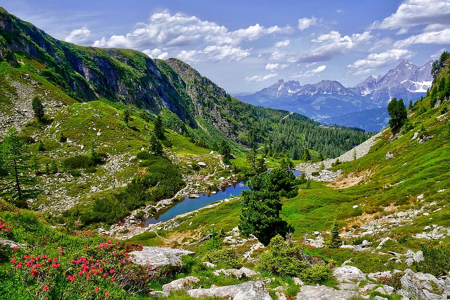 gasselsee, alpine, bergsee, nature, blue, lake, schladming, clouds, ennstal, hike