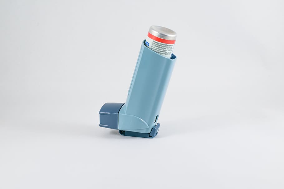 asthma inhaler, various, studio shot, white background, single object, indoors, copy space, cut out, healthcare and medicine, plastic