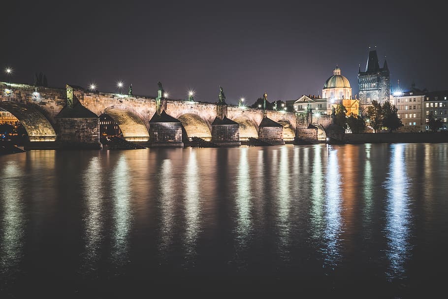 puente de carlos, praga, noche, arquitectura, puente, ciudad capital, ciudad, checo, república checa, chequia