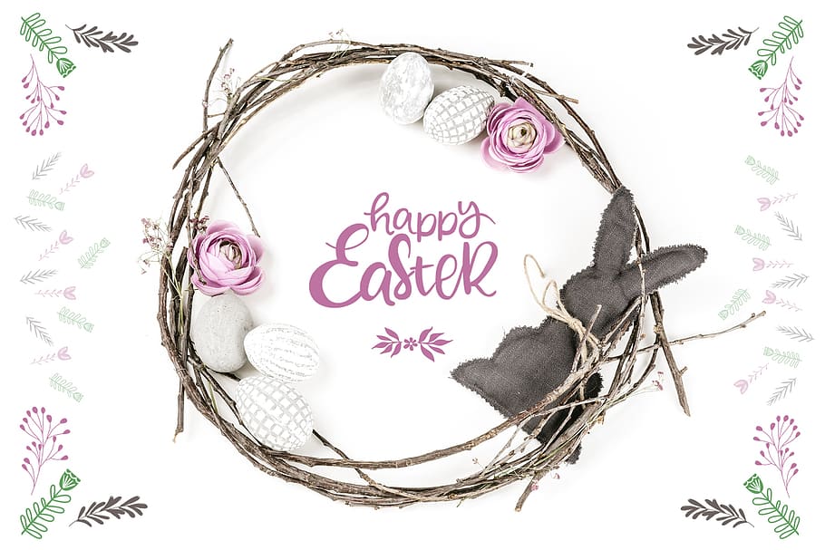 happy easter, happy, easter, bunny, flowers, cute, spring, hare, sweet, decoration