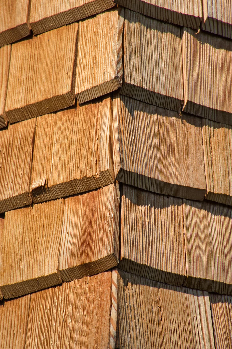shingle, wood shingles, facade, facade cladding, full frame, backgrounds, pattern, brown, wood - material, wood
