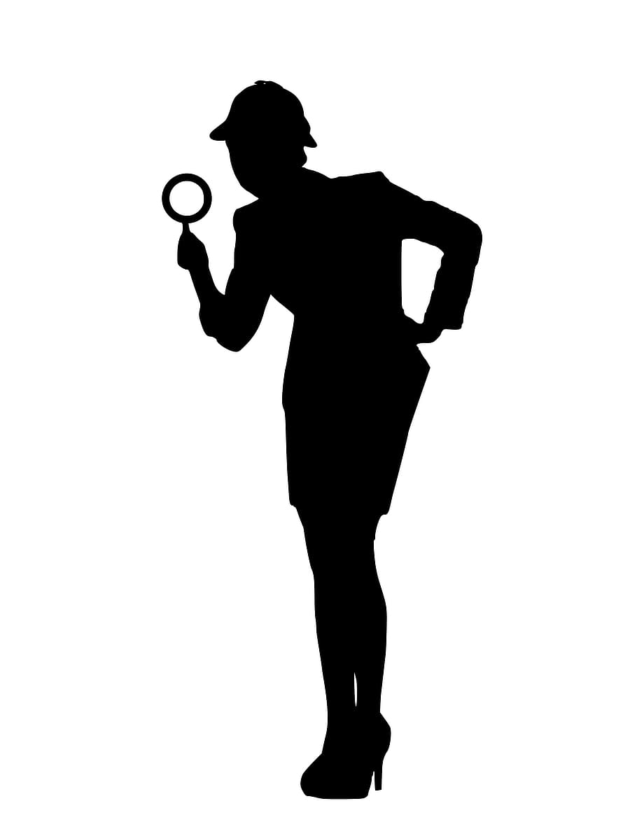 illustration silhouette, investigator, magnifying, glass, searching, information., audit, investigation, spying, crime scene