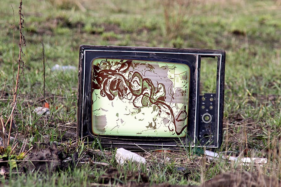tv, old, retro, grass, style, watching, screen, broadcasting, wallpaper, display