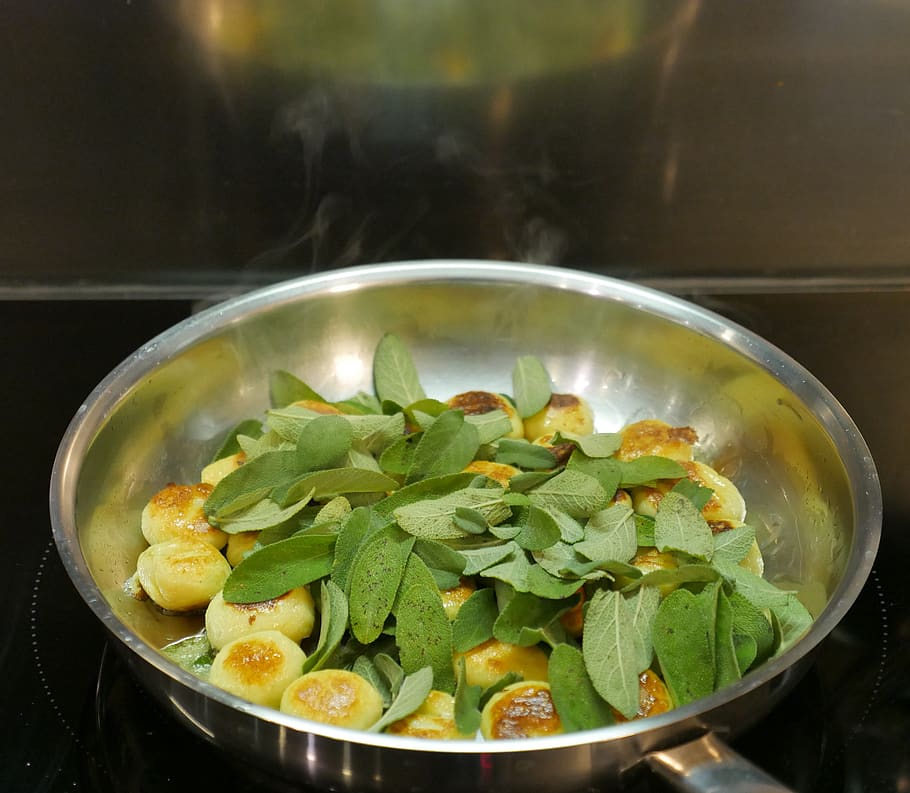 sage, steam, delicious, pan, gnocchi, sear, cook, kitchen, meal, food and drink